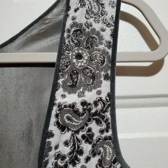 Vintage Rose Dirndl Metallic Floral Paisley Sleeveless Maxi Dress Gown Bridgeton